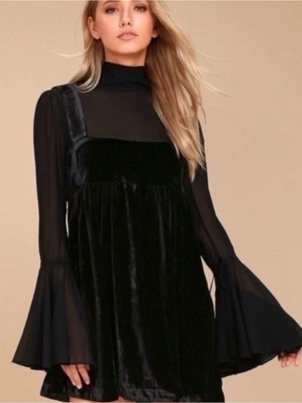 Free People Counting Stars Black Velvet Witchy Babydoll Mini Sheer